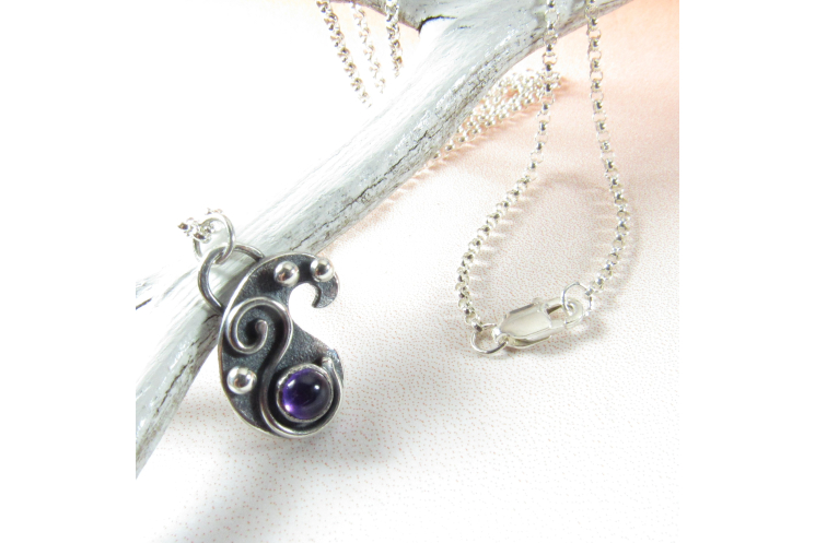 Petite Amethyst And Sterling Silver Paisley Necklace