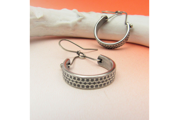 Patterned Sterling Silver Dangle Hoop Earrings