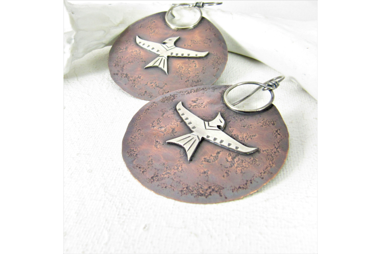 Phoenix Earrings, Mythological Extra Large Mixed Metal Bird Earrings