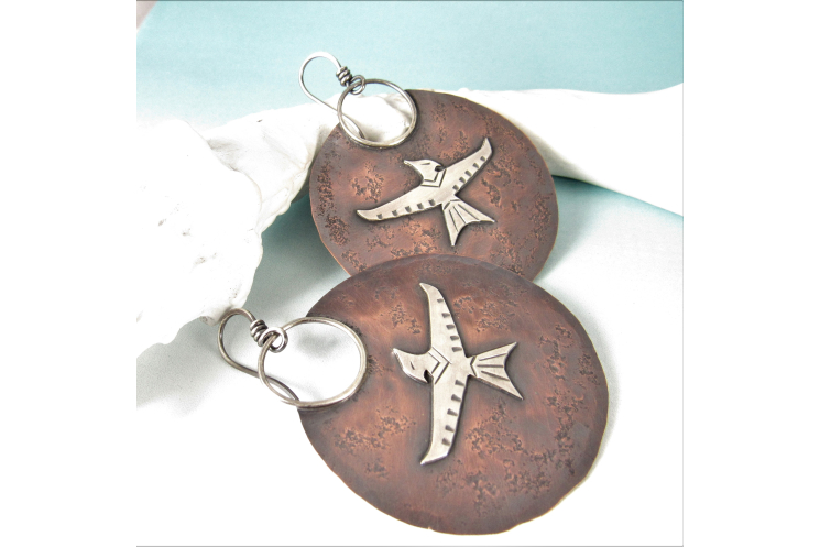 Phoenix Earrings, Mythological Extra Large Mixed Metal Bird Earrings