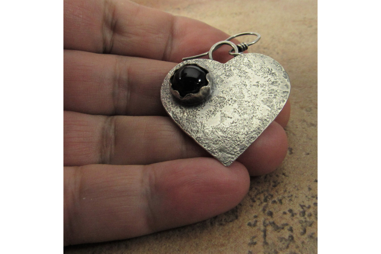 Large Black Onyx Heart Earrings