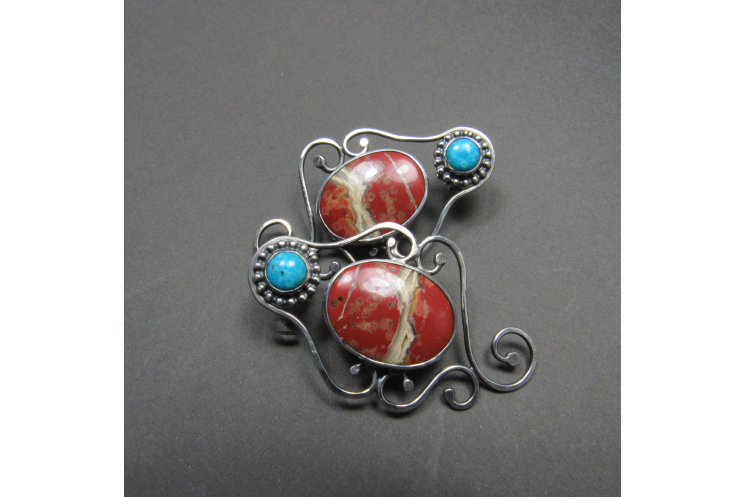 Red Jasper And Turquoise Earrings - Image 2