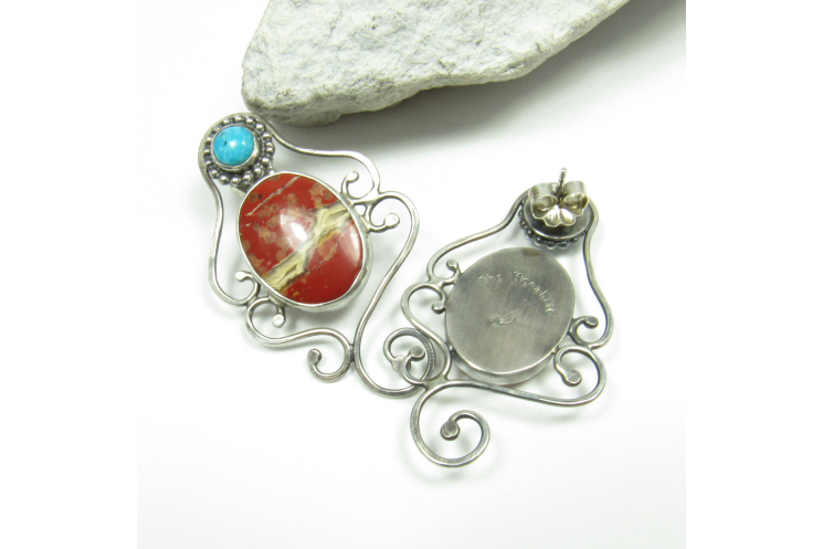 Red Jasper And Turquoise Earrings - Image 3
