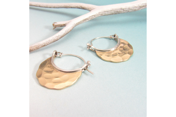 Small Rustic Sterling Silver And Hammered Bronze Hoop Earrings