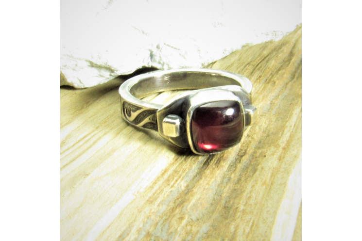 Unisex Argentium Sterling Silver And Cushion Cut Garnet Ring