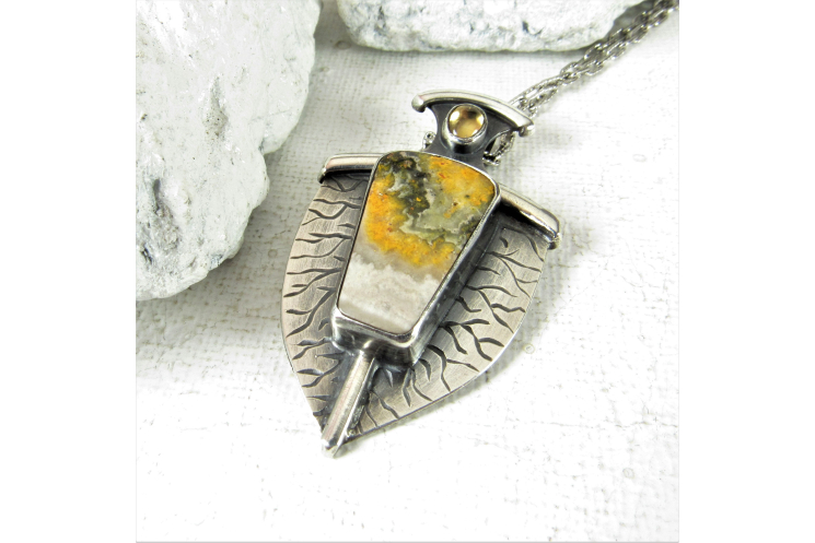 Argentium Sterling Silver, Citrine And Bumble Bee Jasper Pendant Necklace