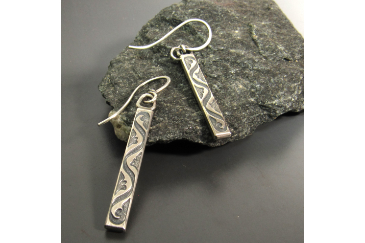 rectangular swirl pattern bar earrings crafted from sterling silver