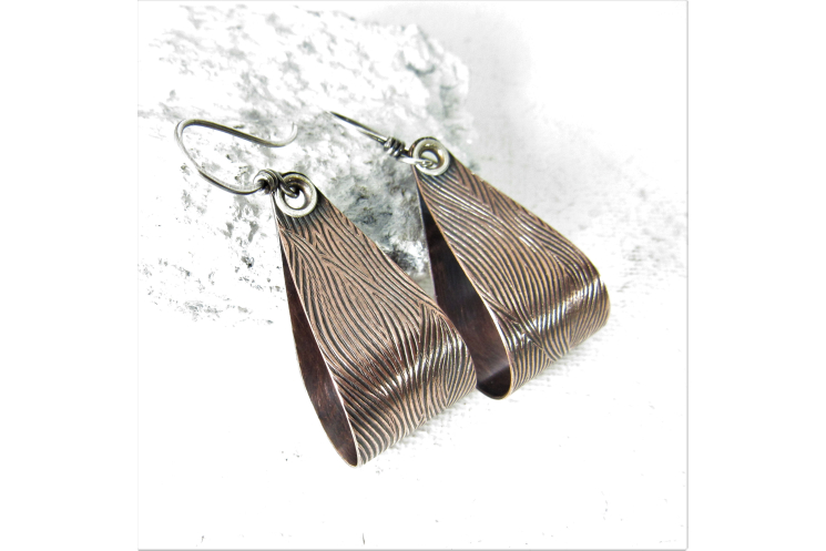 Textured, Riveted Sterling Silver And Copper Earrings