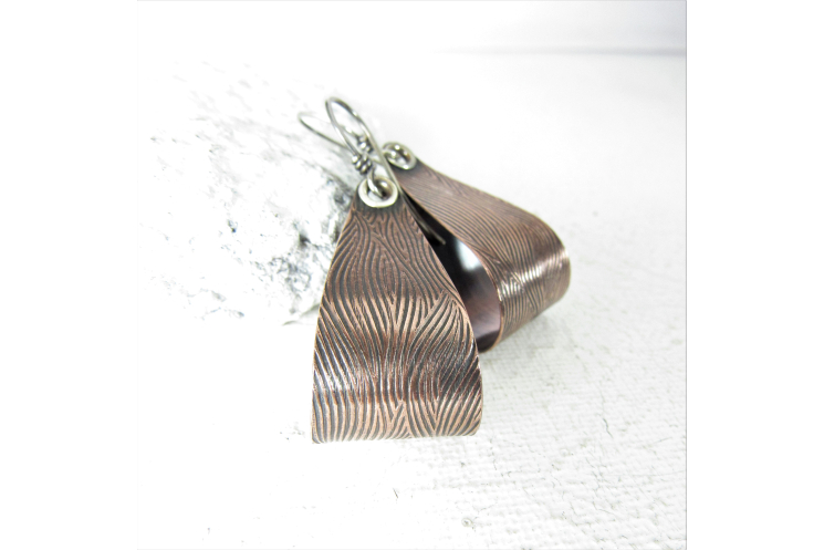 Textured, Riveted Sterling Silver And Copper Earrings