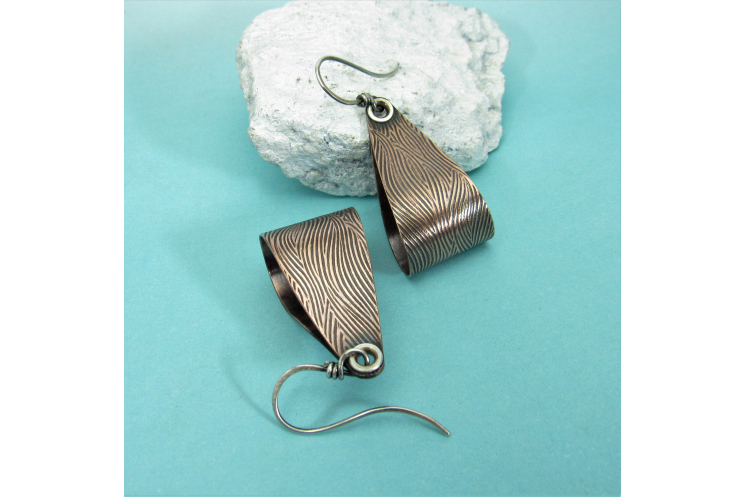 Textured, Riveted Sterling Silver And Copper Earrings