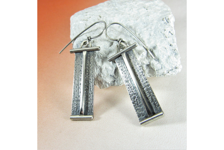 Contempory Argentium Sterling Silver Rectangular Geometric Earrings