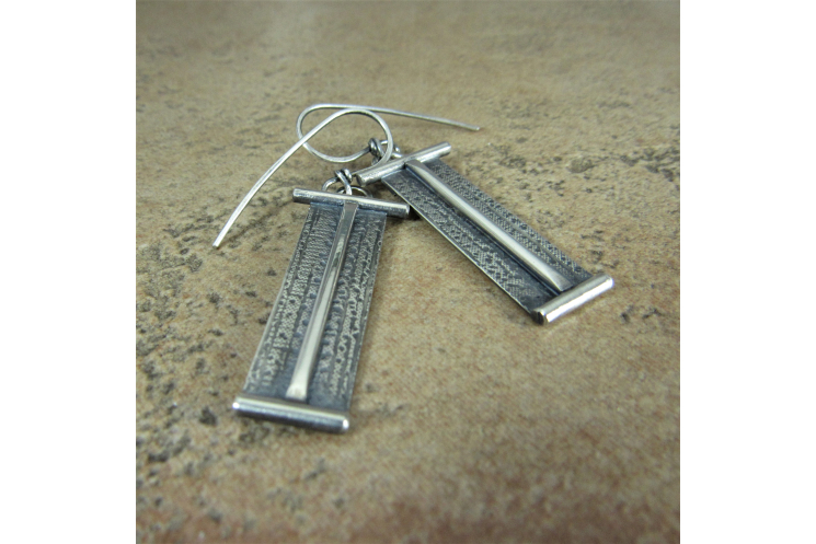 Contempory Argentium Sterling Silver Rectangular Geometric Earrings