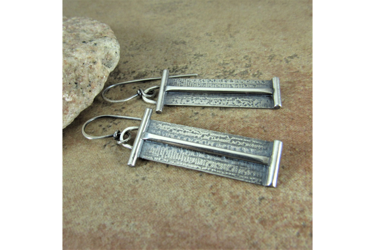 Contempory Argentium Sterling Silver Rectangular Geometric Earrings