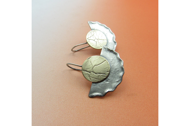 Bronze And Sterling Silver Disk And Fan Earrings by Mocahete