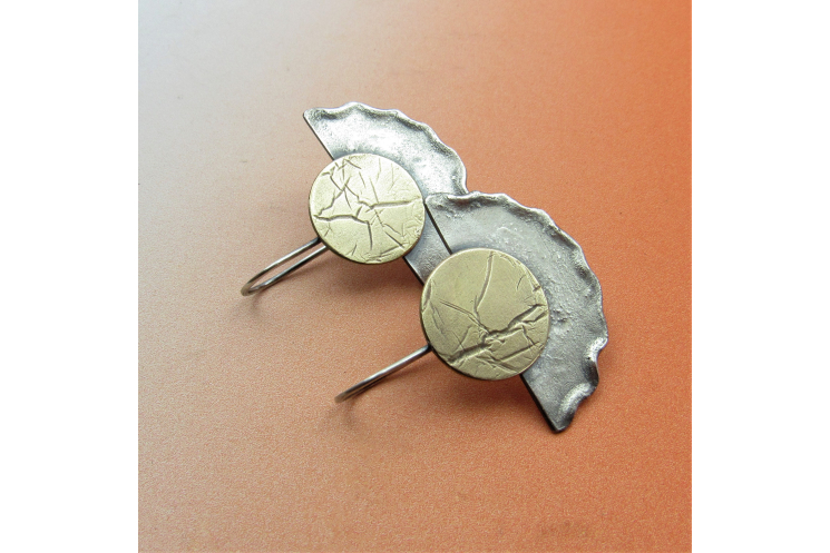 Bronze And Sterling Silver Disk And Fan Earrings by Mocahete