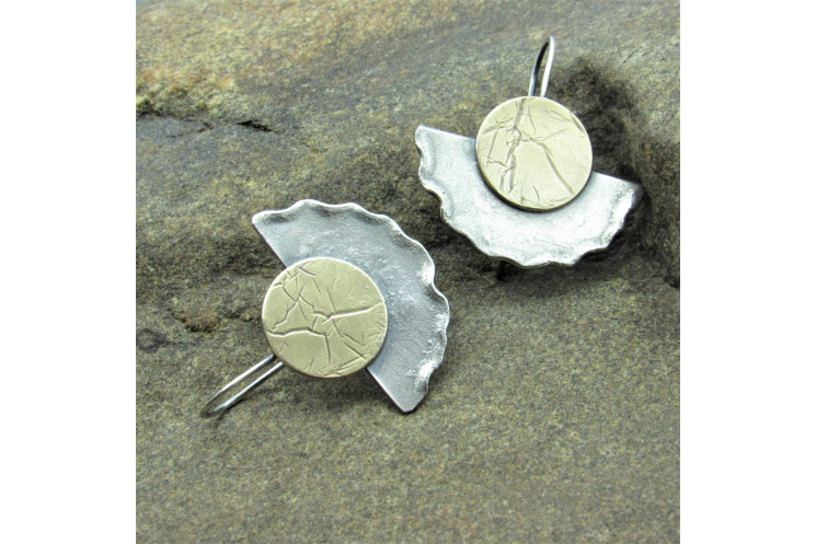 Bronze And Sterling Silver Disk And Fan Earrings by Mocahete