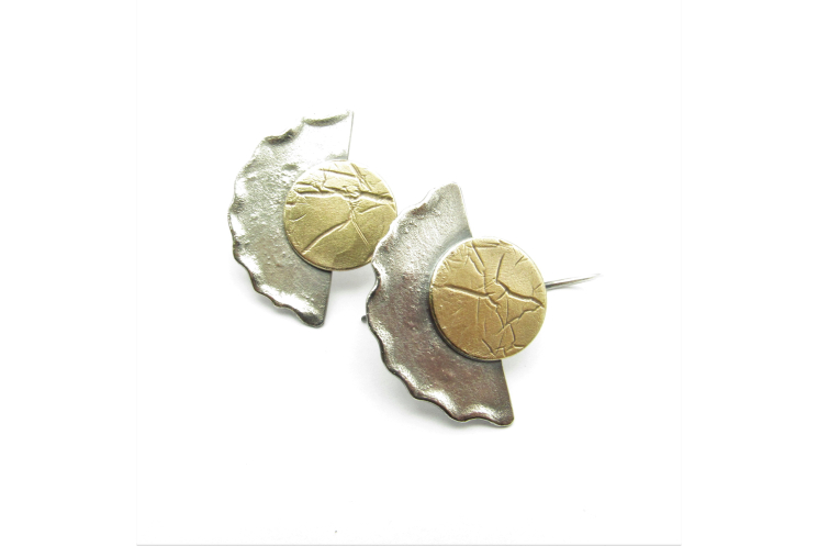 Bronze And Sterling Silver Disk And Fan Earrings by Mocahete