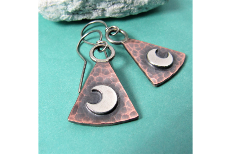 Copper And Sterling Silver Trapezoid Moon Earrings