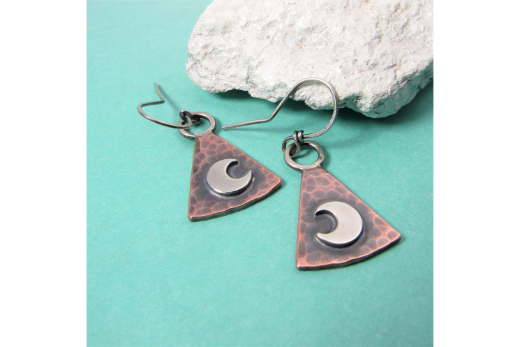 Copper And Sterling Silver Trapezoid Moon Earrings