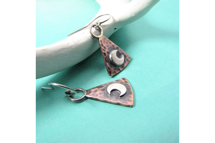 Copper And Sterling Silver Trapezoid Moon Earrings