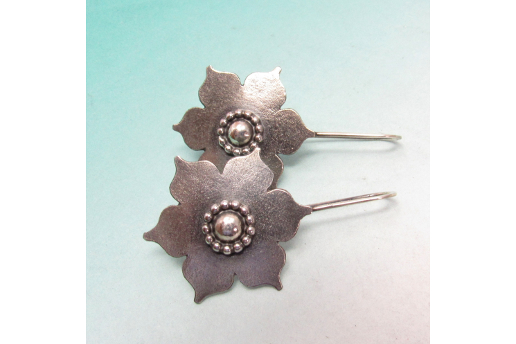 Large Sterling Silver Lotus Earrings, Handmade Bohemian Argentium Jewelry - 6