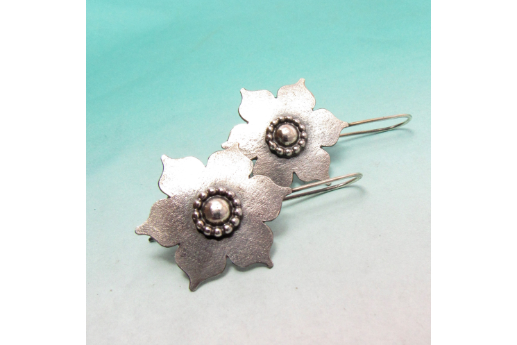 Large Sterling Silver Lotus Earrings, Handmade Bohemian Argentium Jewelry - 2