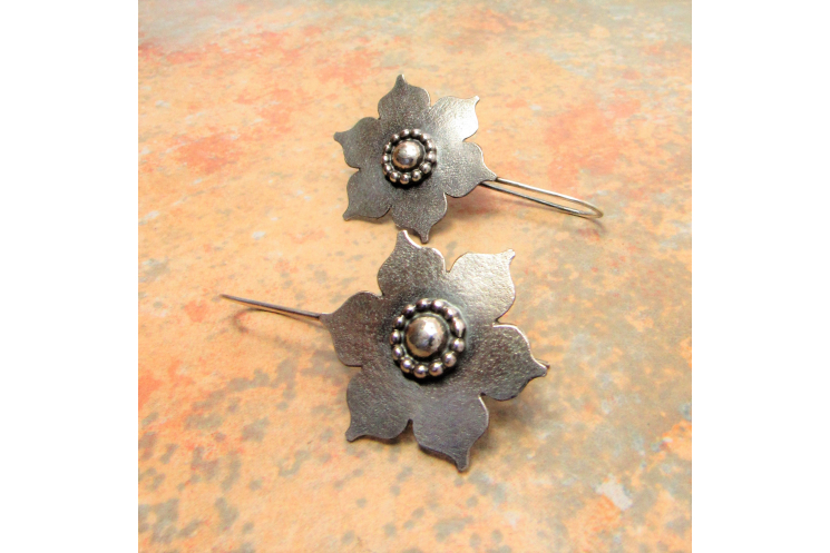 Large Sterling Silver Lotus Earrings, Handmade Bohemian Argentium Jewelry - 5