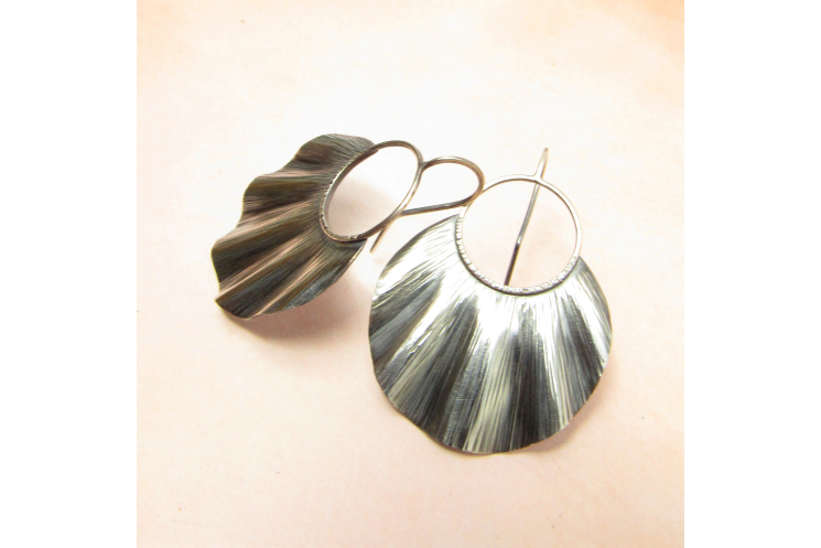 Large Ruffled Sterling Silver Statement Earrings - image 1