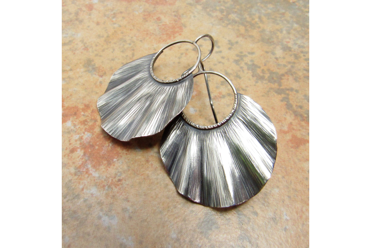 Large Ruffled Sterling Silver Statement Earrings - image 2