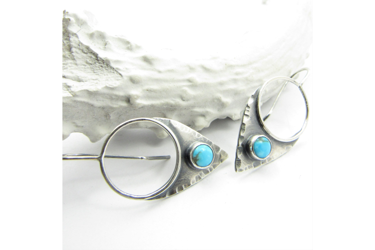 Argentium Sterling Silver Turquoise Shield Earrings By Mocahete - image 1
