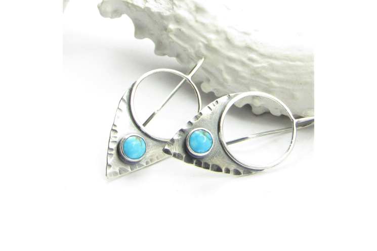 Argentium Sterling Silver Turquoise Shield Earrings By Mocahete