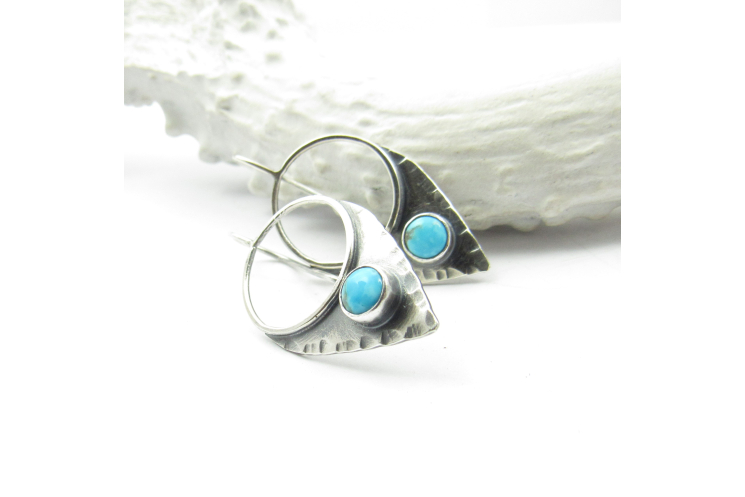 Argentium Sterling Silver Turquoise Shield Earrings By Mocahete