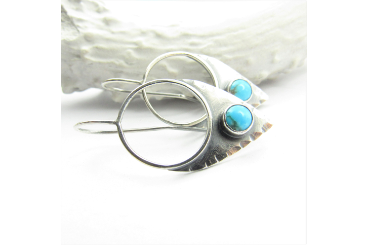 Argentium Sterling Silver Turquoise Shield Earrings By Mocahete