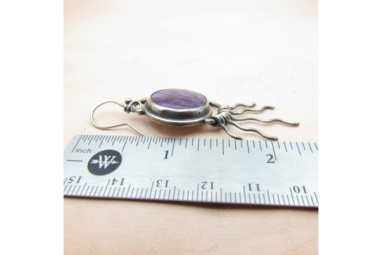Argentium Sterling Silver Earrings With Purple Charoite Cabochons