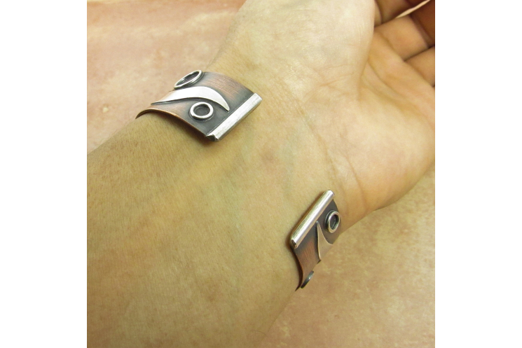 Sterling Silver, Copper And Turquoise Cuff Bracelet By Mocahete
