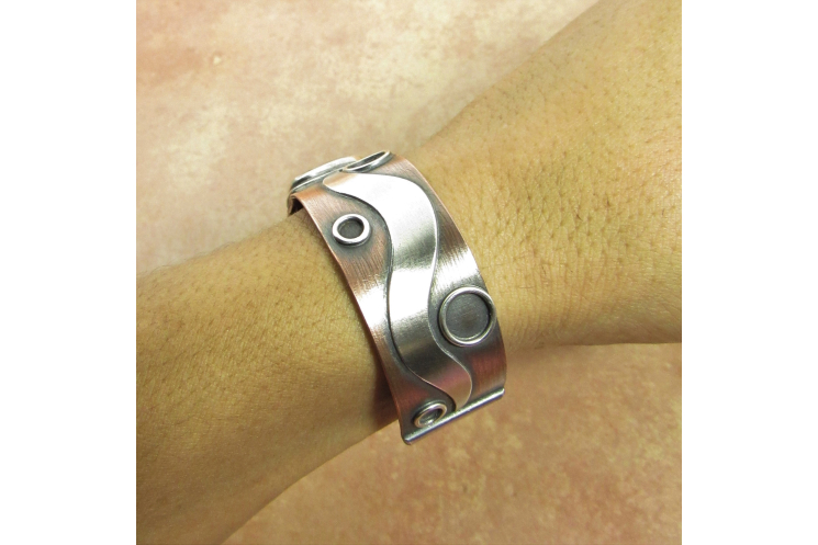 Sterling Silver, Copper And Turquoise Cuff Bracelet By Mocahete
