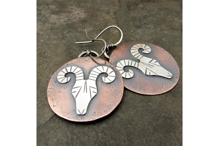 Mixed Metal Rams Head Earrings