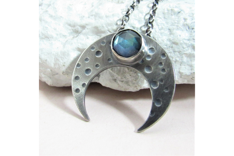 Labradorite Crescent Moon Pendant Necklace