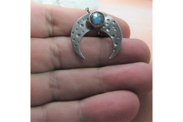 Labradorite Crescent Moon Pendant Necklace