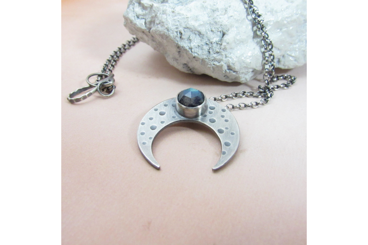 Labradorite Crescent Moon Pendant Necklace