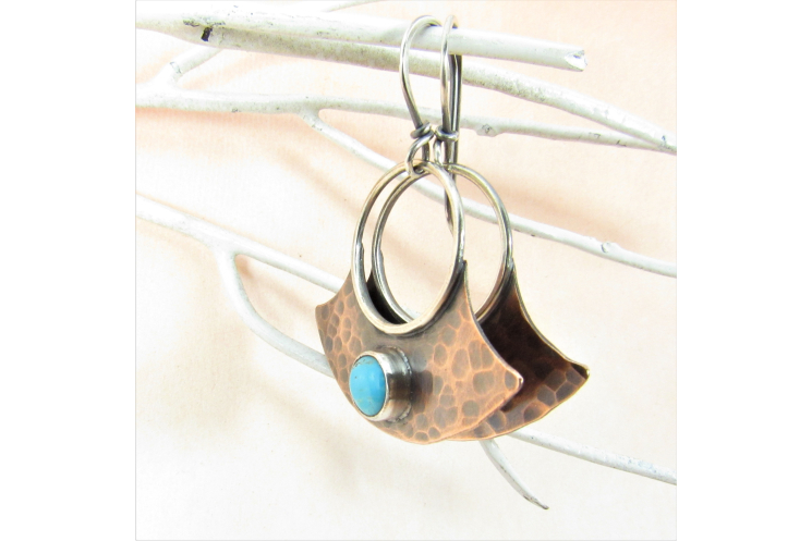 Hammered Copper And Turquoise Earrings