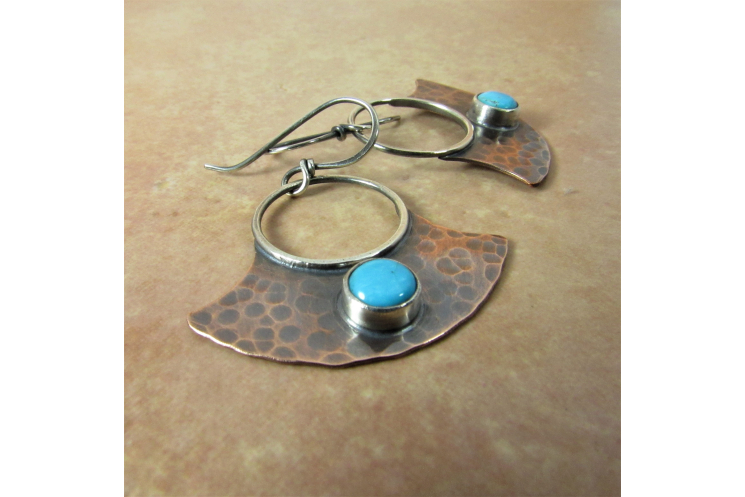 Hammered Copper And Turquoise Earrings