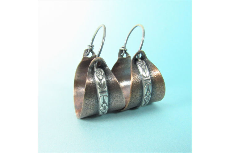 Sterling Silver And Copper Basket Earrings