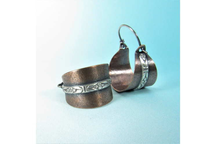 Sterling Silver And Copper Basket Earrings