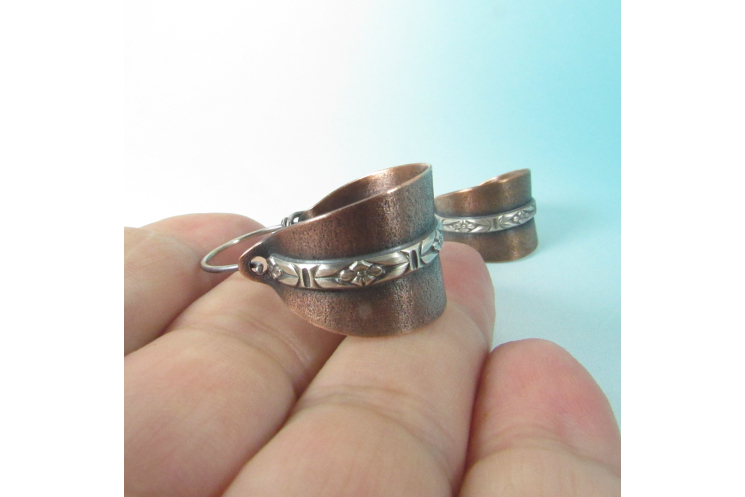 Sterling Silver And Copper Basket Earrings