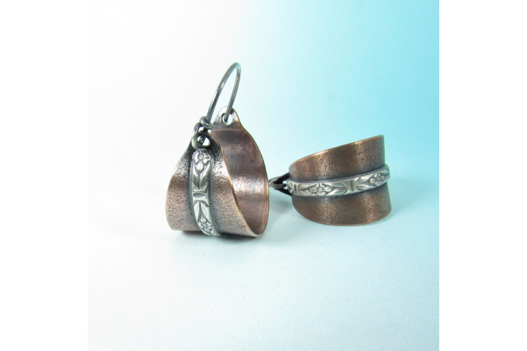Sterling Silver And Copper Basket Earrings