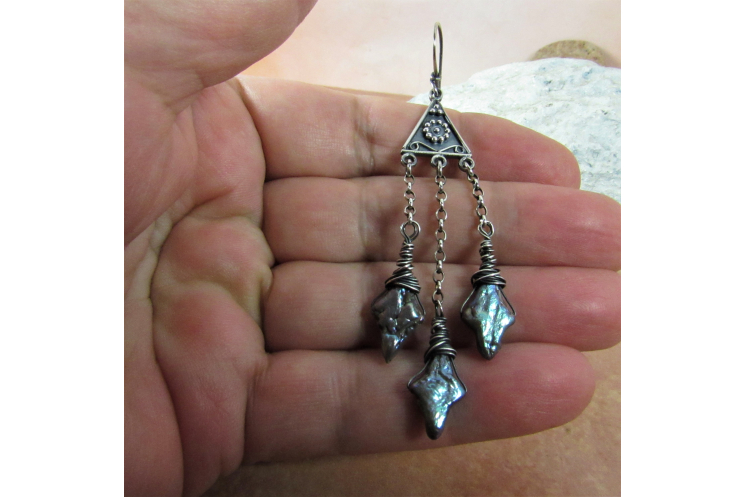 Long Sterling Silver Freshwater Pearl Earrings