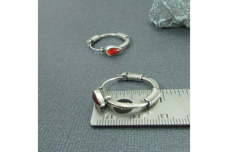 Argentium Sterling Silver And Carnelian Hoop Earrings