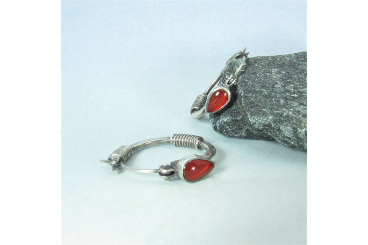 Argentium Sterling Silver And Carnelian Hoop Earrings