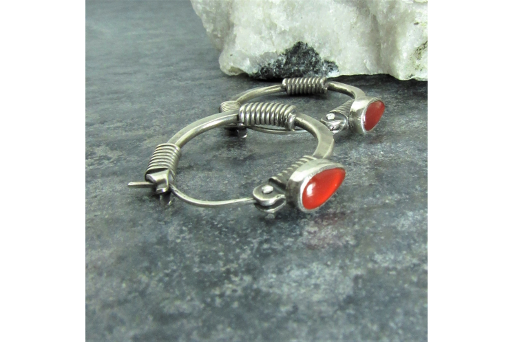 Argentium Sterling Silver And Carnelian Hoop Earrings